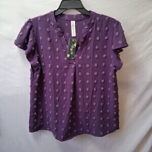 NWT Blooming Jelly women Textured Purple Blouse V-Neck Size-XL